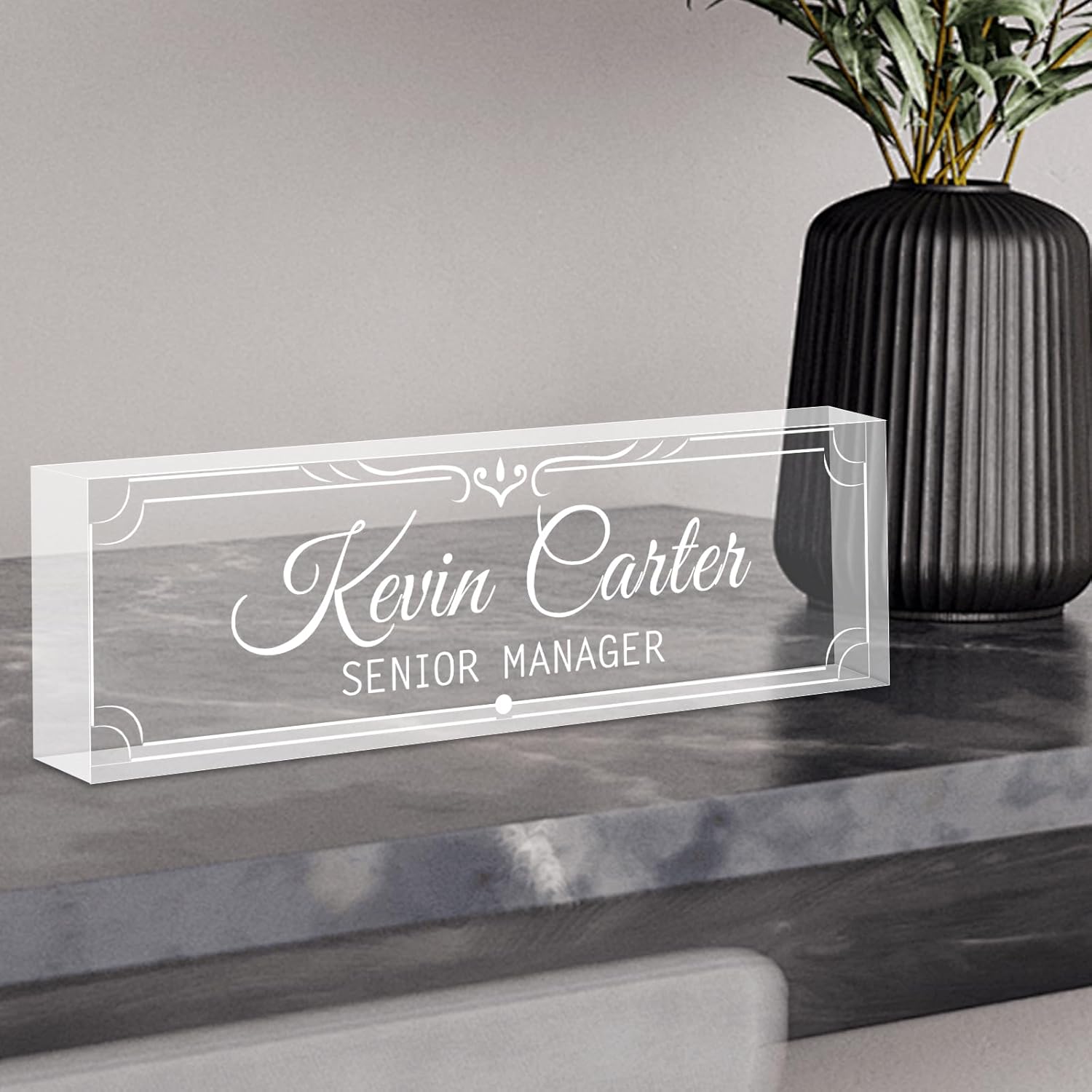 Name Plate for Desk Personalized, Acrylic Desk Decorations, Employee Appreciation Gifts, Custom Office Gifts for Coworkers, Boss, Teacher, Nurse (Engraving 03)