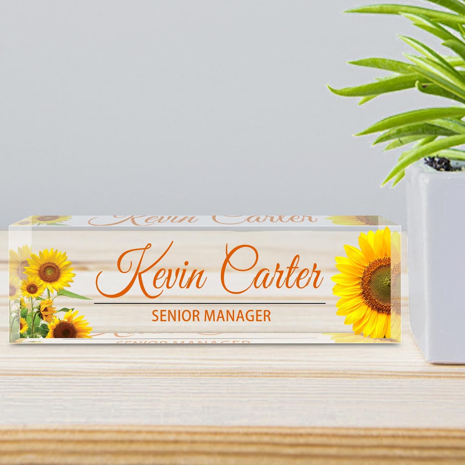 Name Plate for Desk Personalized, Acrylic Desk Decorations, Employee Appreciation Gifts, Custom Office Gifts for Coworkers, Boss, Teacher, Nurse (Sunflower)