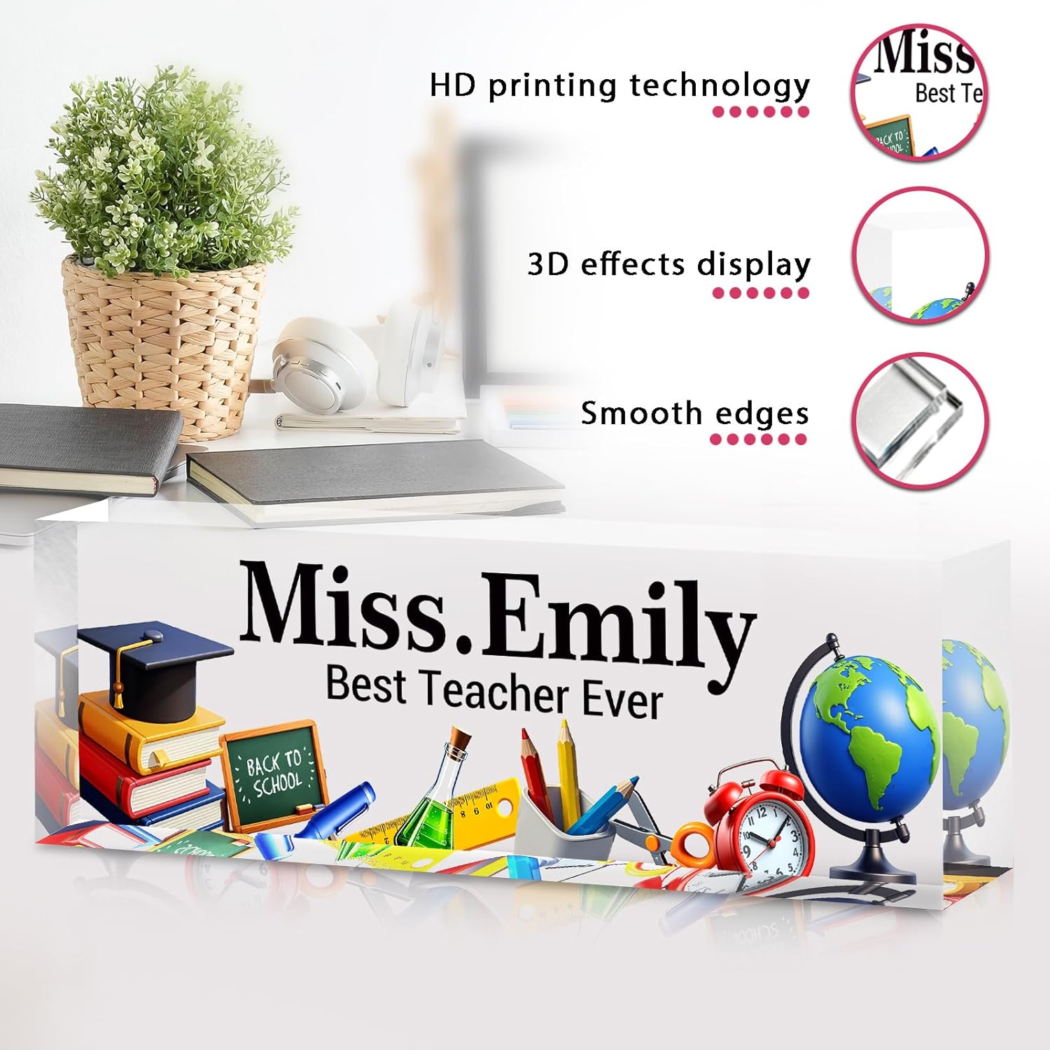 Personalized Name Plate for Desk - Custom Engraved Name Plates for Teacher -Teachers Day Gifts- Best Teacher Ever Teacher Appreciation Gifts- Acrylic Office Decor