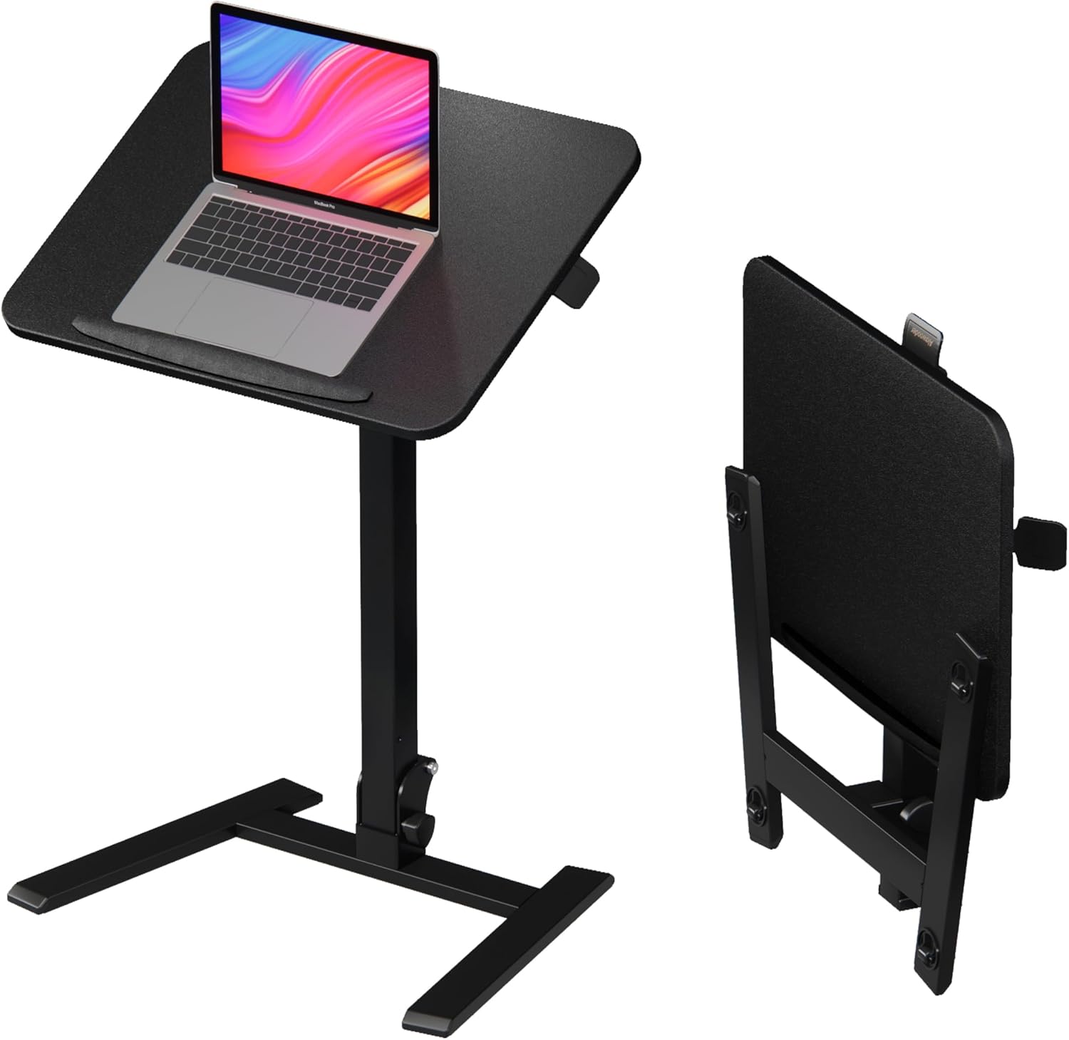 Mobile Folding Desk 25 Inch - No Assembly Sit-Stand Desk,Height Adjustable Rolling Laptop Desk, Space-Saving Portable Desk with Wheels for Home Office Craft & Study, Black