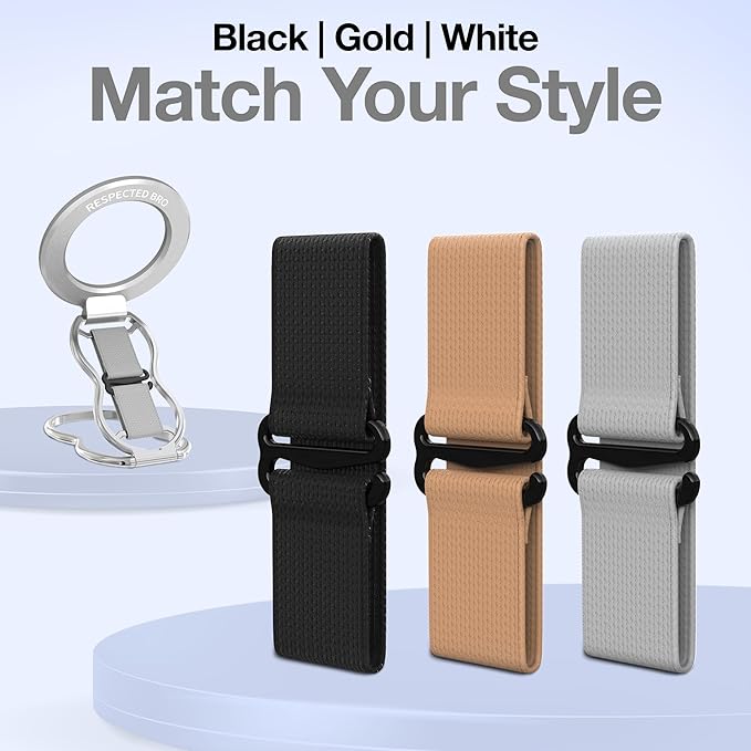 RESPECTED-BRO-3-PCS-Elastic-Strap for Magnetic Phone Grip Stand with Finger Strap, 4-in-1 Magnetic Ring Holder, Kickstand and Elastic Strap for Smartphones (Silver)