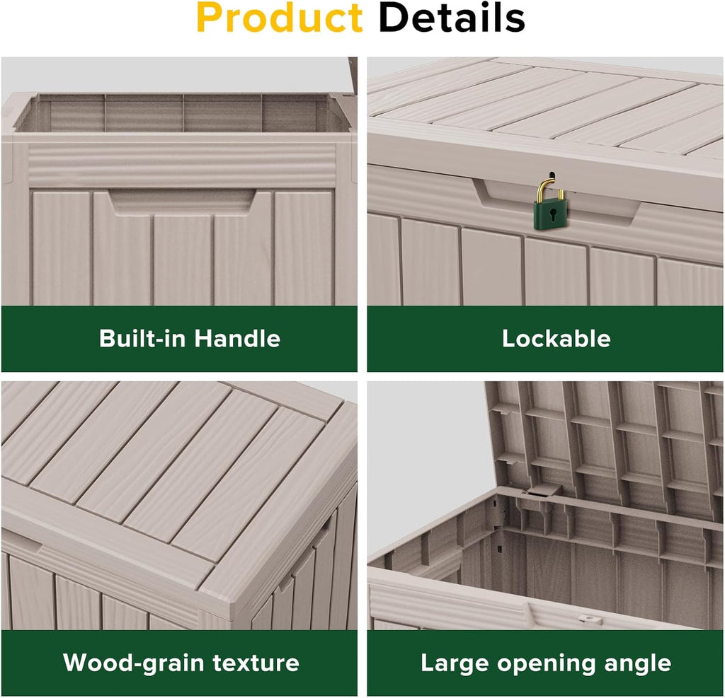 45 Gallon Outdoor Storage Box Waterproof Lockable Resin Deck Box Large, Patio Storage Bin for Pool Accessories Cushion Furniture, Garden Tools, UV-Resistant Outside Delivery Light Coffee