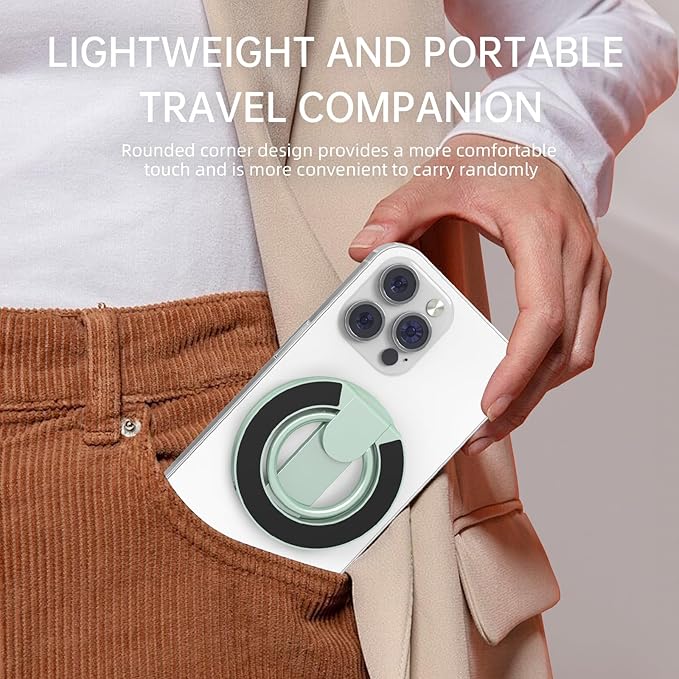 RESPECTED BRO-Magnetic-Phone-Ring-Holder with Dual Rings, Compatible with iPhone 16/15/14/13/12, Multifunctional Stand for Desk,Office,Gym,Kitchen & All Metal Surfaces, Finger Loop Grip (Light Green)