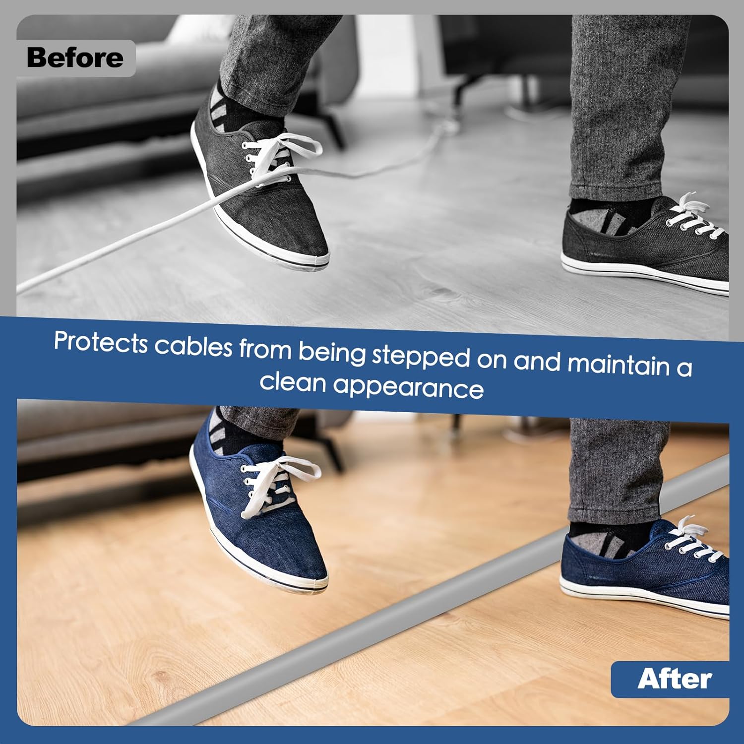 Floor Cord Cover for Wires on Floor Self Adhesive Cord Hider Floor Cable Management Wire Covers for Cords Protector Prevent Cable Trips Cord Cavity W 0.47" x H 0.27", Gray, 3.3Ft