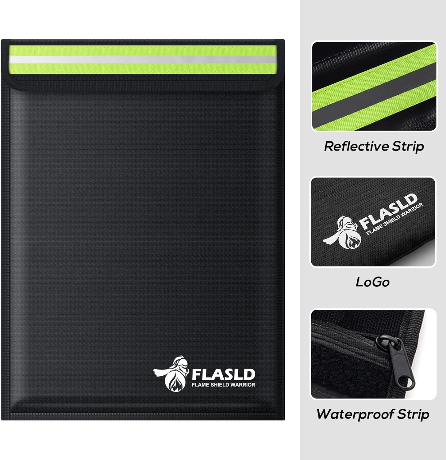 FLASLD Fireproof Document & Money Bags, Large Fireproof & Water Resistant Bag, Fireproof Folder Safe Bag for Cash, Valuables & Passport, with Silicone Coating & Zipper Closure (Document Bag-15x11”)