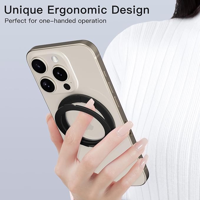 COOLQO Upgraded Magnetic Phone Ring Holder Stand, Super Magnet Cell Phone Grip Finger Kickstand Compatible with MagSafe Mag Safe Accessory for iPhone All Smartphones (1-Black)