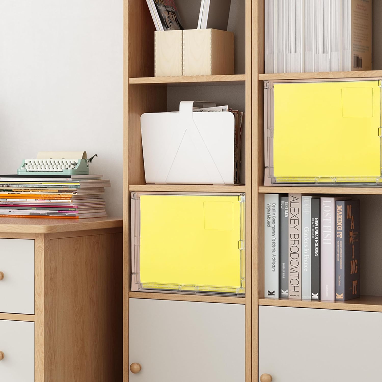 MUKAI File Organizer Box with Lid, Collapsible File Folder Organizer with Slide, Hanging File Folder Box, for Office Document Storage with Desktop organizer ﻿﻿ (1)