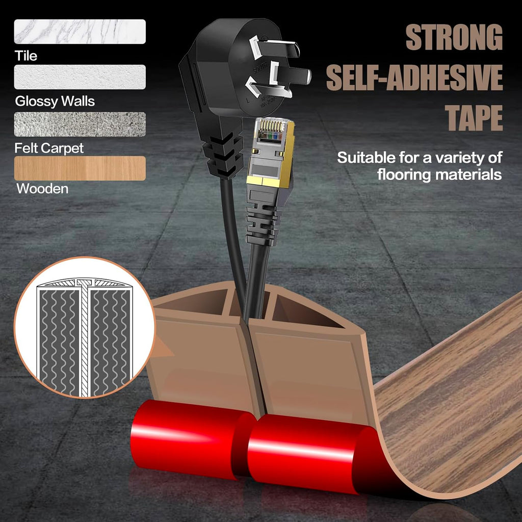 Floor Cord Cover Self Adhesive Cord Hider,3.3FT Cable Management, Extension Strip Protector for Wires, Prevent Cable Trips for Offices, Gyms, Exhibitions Cavity:0.51"(W) x0.3(H) Woodsmokedbrown