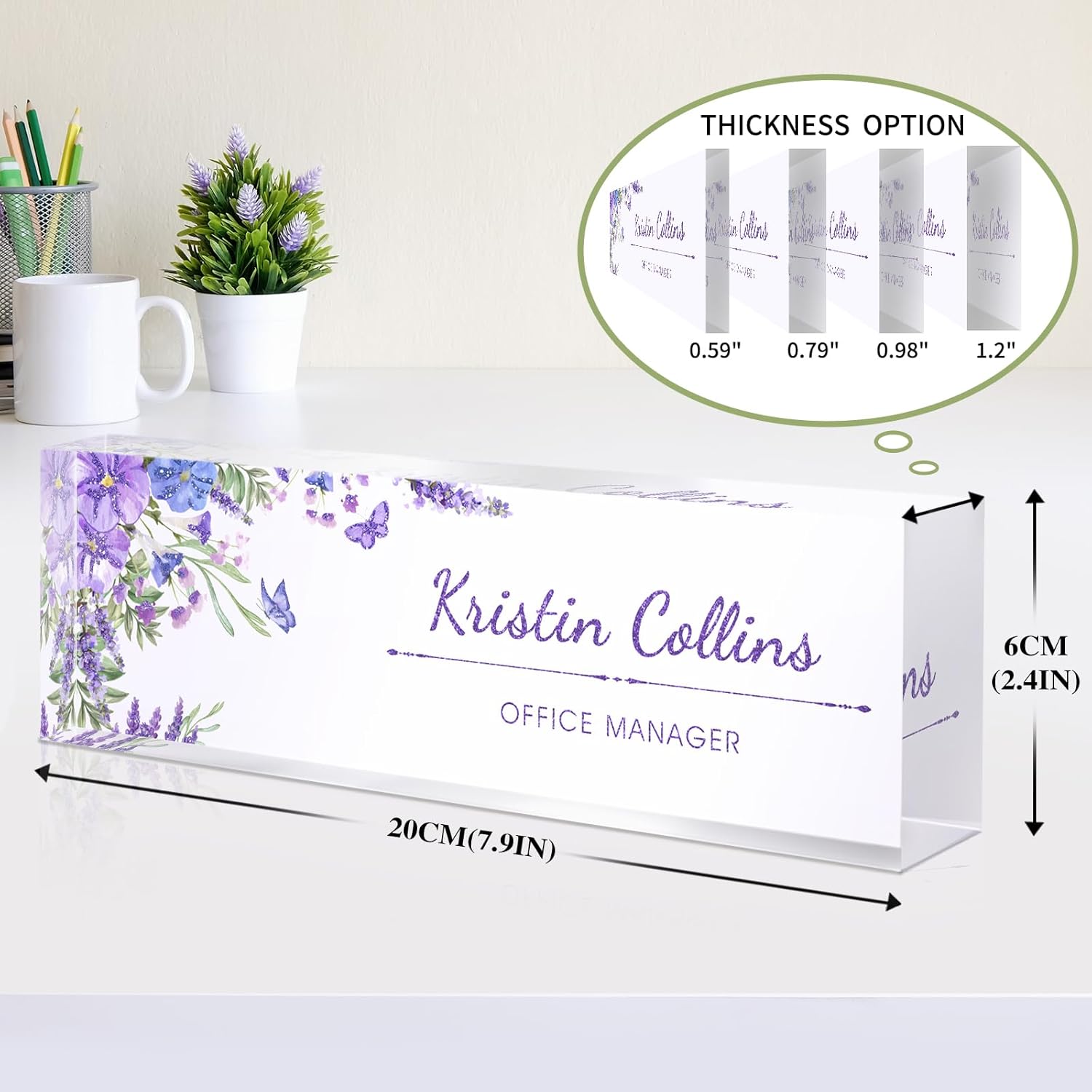 Custom Name Plate for Desk, Acrylic Office Decor For Women Men, Personalized Office Desk Accessories, Teacher Employee Appreciation Gifts For Social Worker Boss Coworkers (Morning Glory)