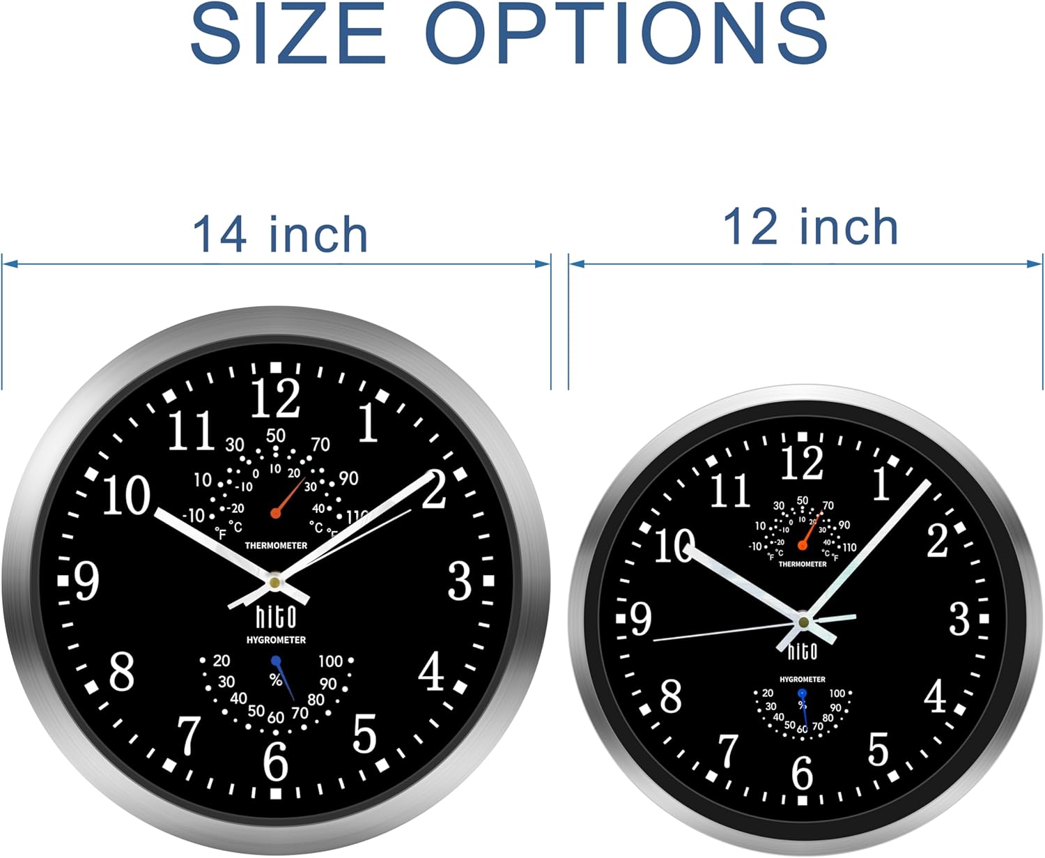 HITO 14 Inch Silent Wall Clock Battery Operated, Large Wall Clock for Living Room Decor, Office, Classroom, Bedroom