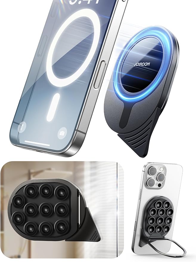 JOYROOM Suction Cup Phone Mount, Magsafe Phone Grip with Pull Ring, Silicone Suction Phone Ring Stand for iPhone Samsung Android, Cell Phone Grip Holder for Creators, Selfies, Fitness