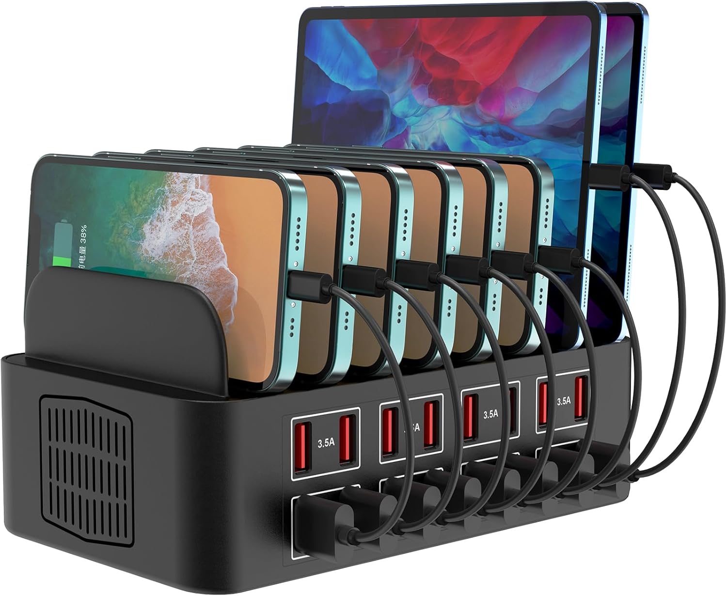 Charging Station for Multiple Devices,Cinlinso 150W/35A 16 Port USB Charging Station,Multi Device Fast Charger Organizer Compatible with iPad,Tablet,Kindle Cell Phone and Other Electronic