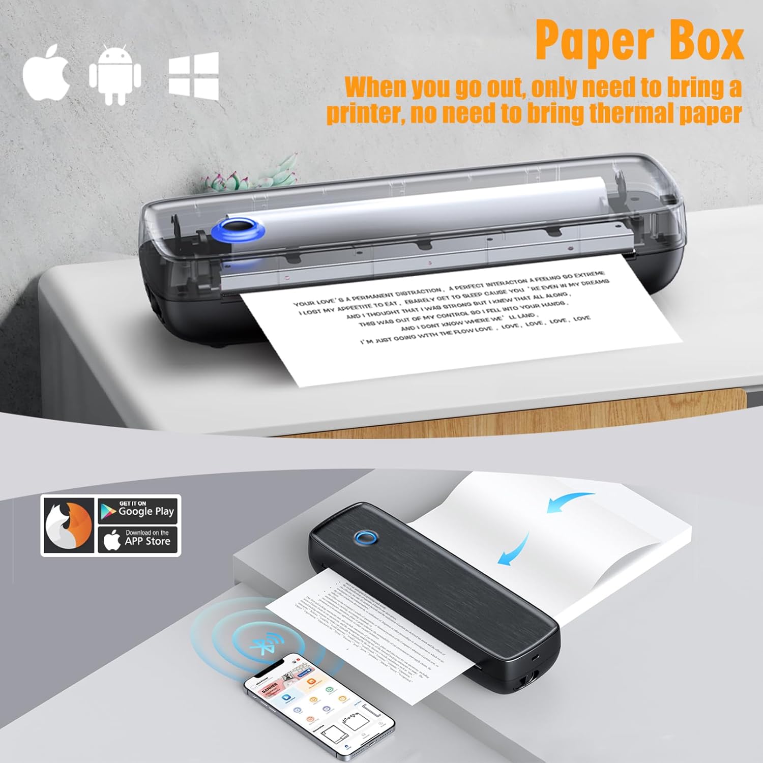 Portable Printer Wireless for Travel，Bluetooth Thermal Support 8.5inches X 11inches US Letter &Legal, A4&A5 Thermal Paper, Inkless Compatible with iOS, Android & Laptop for Office Car Home