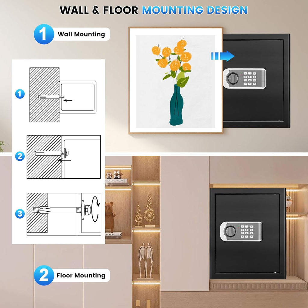 1.8 Cuft Safes for Home, Fireproof Safe Box, Home Safes Fireproof Waterproof with Electronic Keypad, Spare Key, Smart Alert, Security Fire Proof Safe for home documents Money Medicine