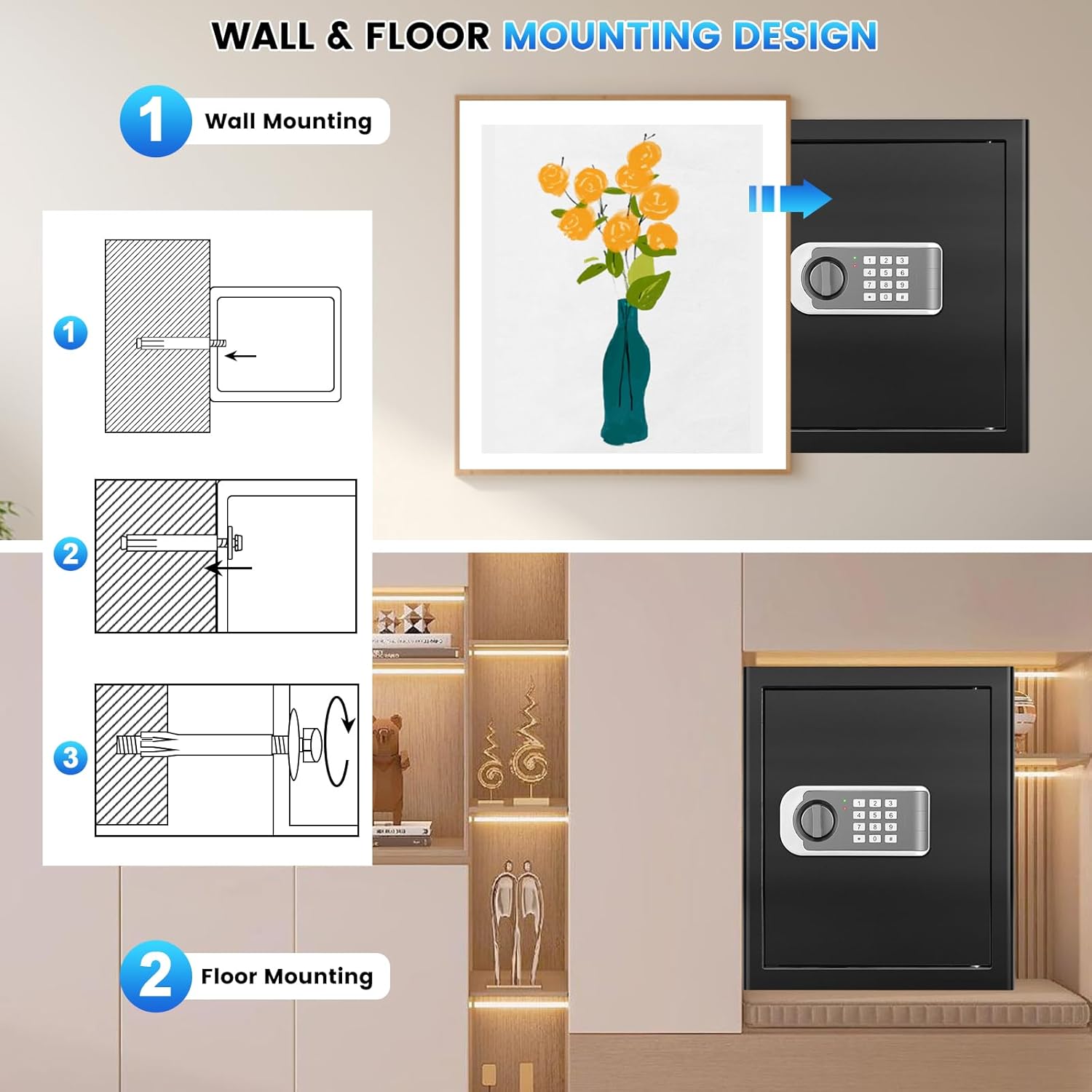 1.8 Cuft Safes for Home, Fireproof Safe Box, Home Safes Fireproof Waterproof with Electronic Keypad, Spare Key, Smart Alert, Security Fire Proof Safe for home documents Money Medicine