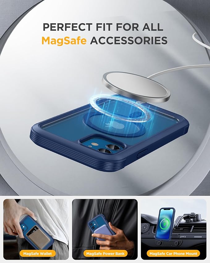 Miracase Magnetic for iPhone 12 mini Case, [360 Full-Body Protection & Complete Camera Guard], Drop & Scratch-Resistant, Shockproof, Stylish Clear iPhone Case, iPhone 12 mini Cover, Blue