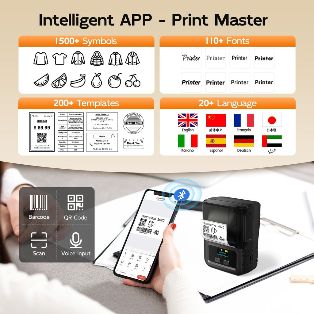 Phomemo Label Maker, 2 Inch Bluetooth Themal Label Printer with 3 Rolls Thermal Paper(4030/5030/5080mm), Inkless Labeler for Home, Bussiness, School, Office, Address, Sticker Printer for Phone & PC