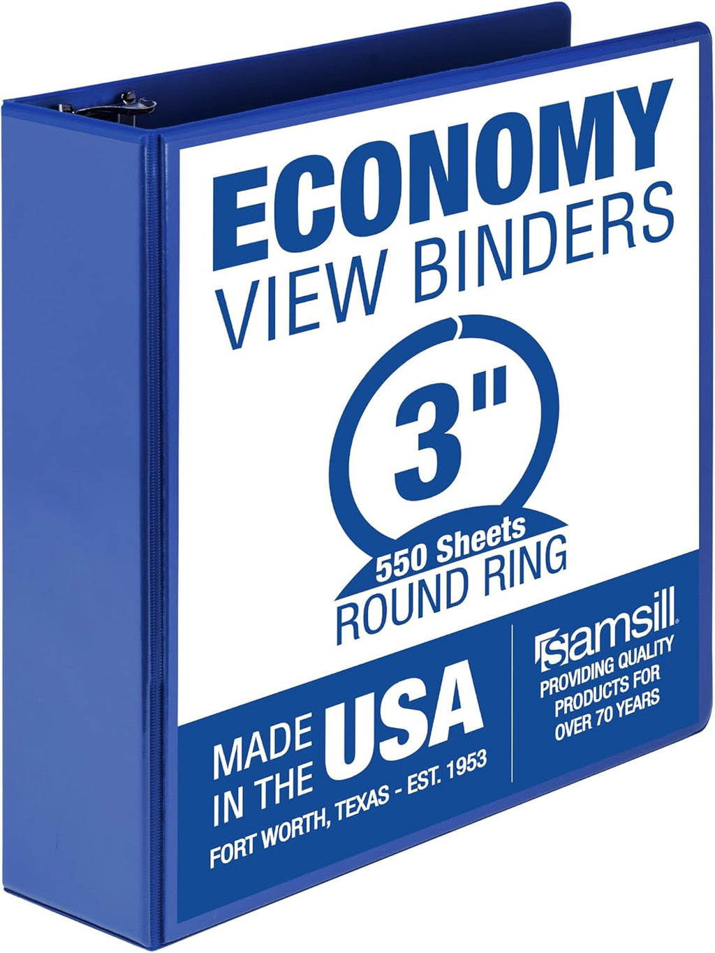 Samsill 3 Inch 3 Ring Binder, Made in USA, Economy Round Ring, Clear View Cover, 550 Sheet Capacity - for School, Home, Office -Dark Blue