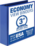 Samsill 3 Inch 3 Ring Binder, Made in USA, Economy Round Ring, Clear View Cover, 550 Sheet Capacity - for School, Home, Office -Dark Blue