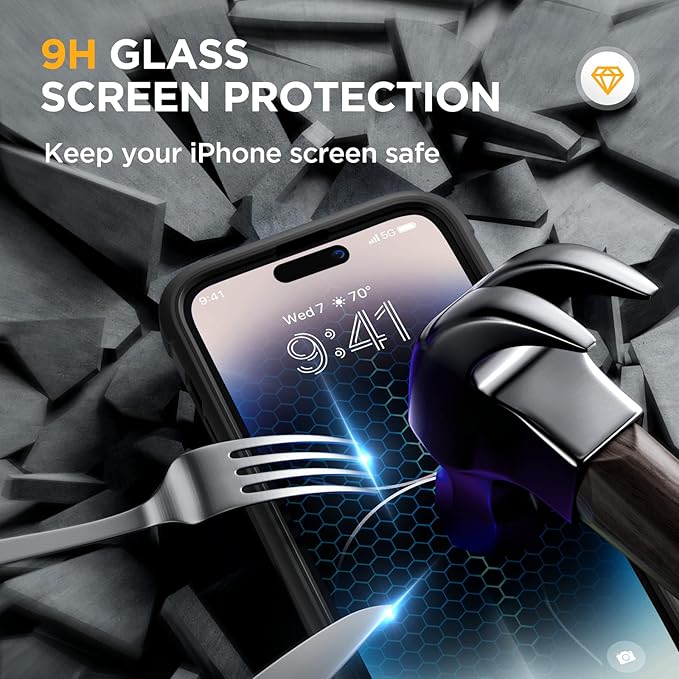 Miracase Glass Series Designed for iPhone 14 Pro Max Case 6.7 Inch, Upgrade Full-Body Bumper Case with Built-in 9H Tempered Glass Screen Protector, with Camera Lens Protector, Matte Black