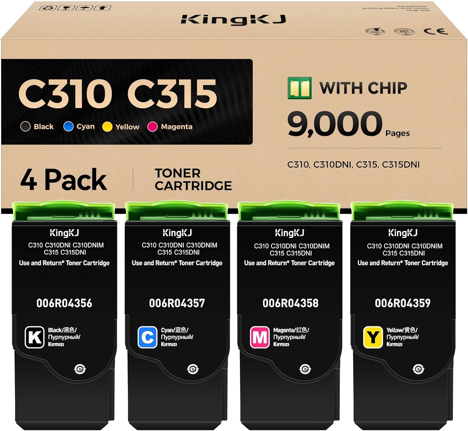 C310 C315 Toner Cartridge Set 4-Pack with chip High-Yield 006R04356 006R04357 006R04358 006R04359 Replacement for Xerox C310 C310DNI Versalink C315 C315DNI Color Printer Ink Black Cyan Magenta Yellow