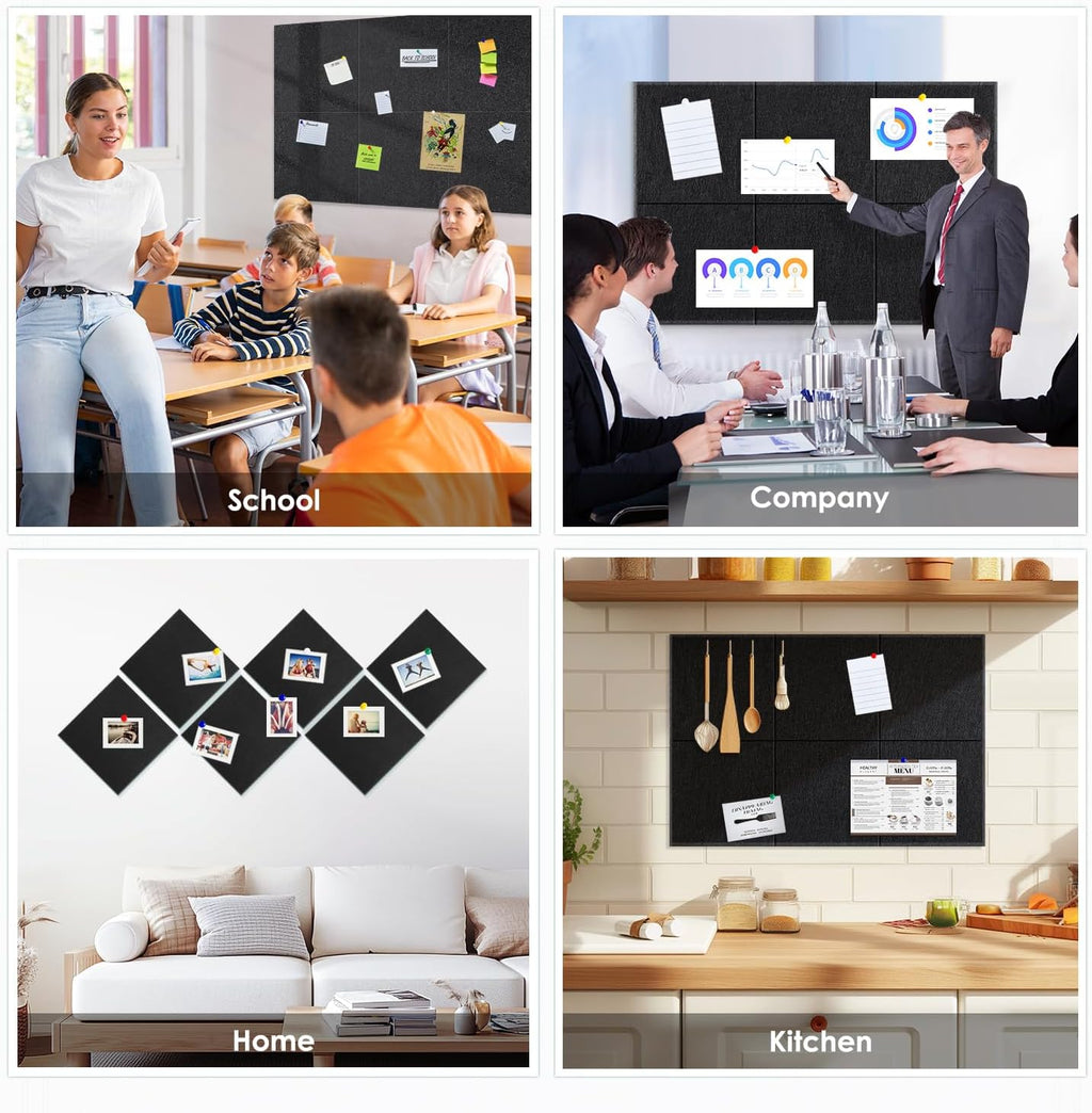 Cork Board for Wall,Felt Wall Tiles with Safe Removable Adhesive Tabs,Bulletin Board for Home Office Kitchen,Pin Board Notice Board for Photos Memos