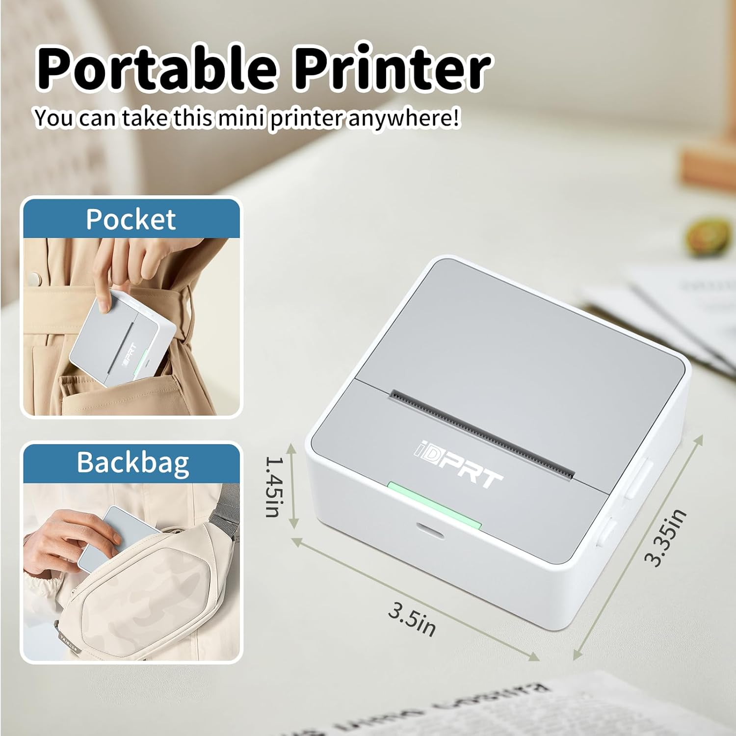 iDPRT Sticker Printer - Mini Portable Printer Bluetooth Thermal Label Printer with 1 Roll Sticker Paper, Inkless Sticker Maker Machine Pocket Instant Print for Study Notes, Pictures, DIY, Label