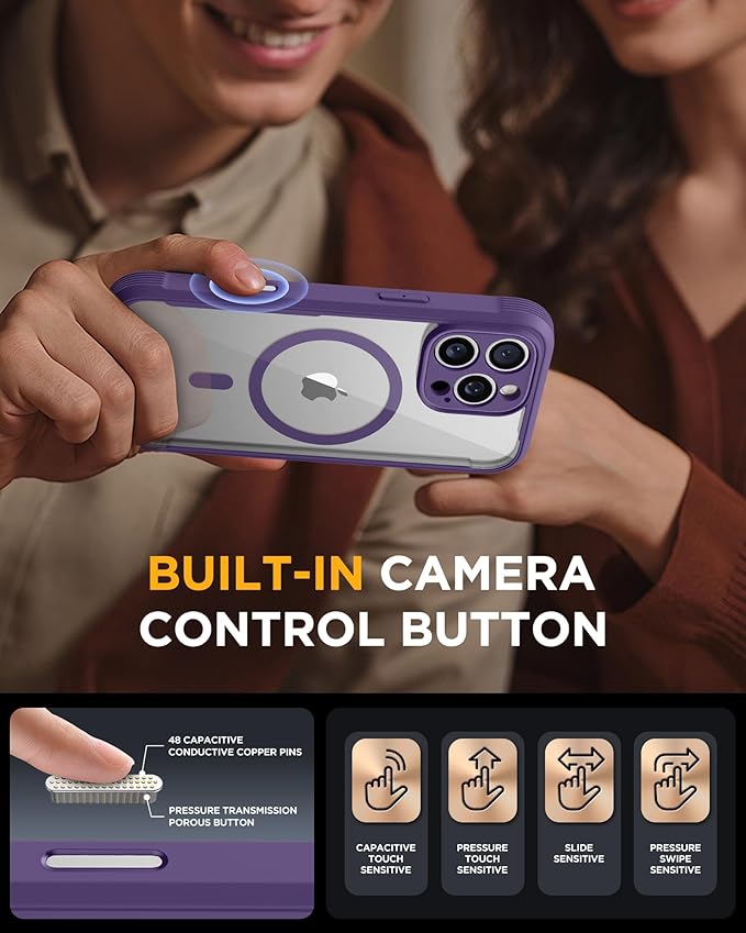 Miracase Magnetic for iPhone 16 Pro Case Full-Body Phone with Built-in Glass Screen Protector, [Compatible with MagSafe] Military Drop Proof 16 Pro Cover Bumper 6.3 inch, Purple