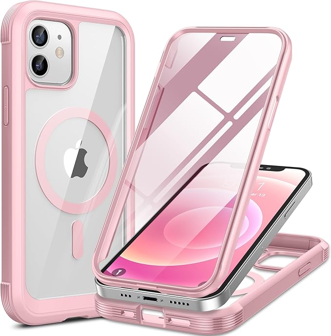 Miracase Magnetic for iPhone 12 mini Case, [360 Full-Body Protection & Complete Camera Guard], Drop & Scratch-Resistant, Shockproof, Stylish Clear iPhone Case, iPhone 12 mini Cover, Gray Pink