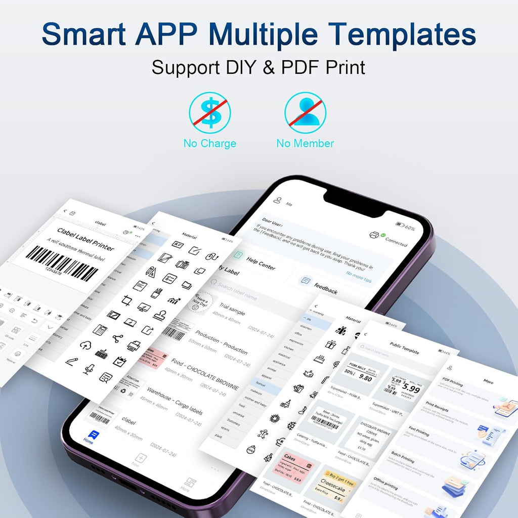CLABEL Desk Bluetooth Barcode Label Printer: Label Maker with Direct Thermal Printing, 2 Inch Print Width for Barcodes Address Shipping Warehouse with 1 Roll 40x30mm Label (3 Inch Soot)