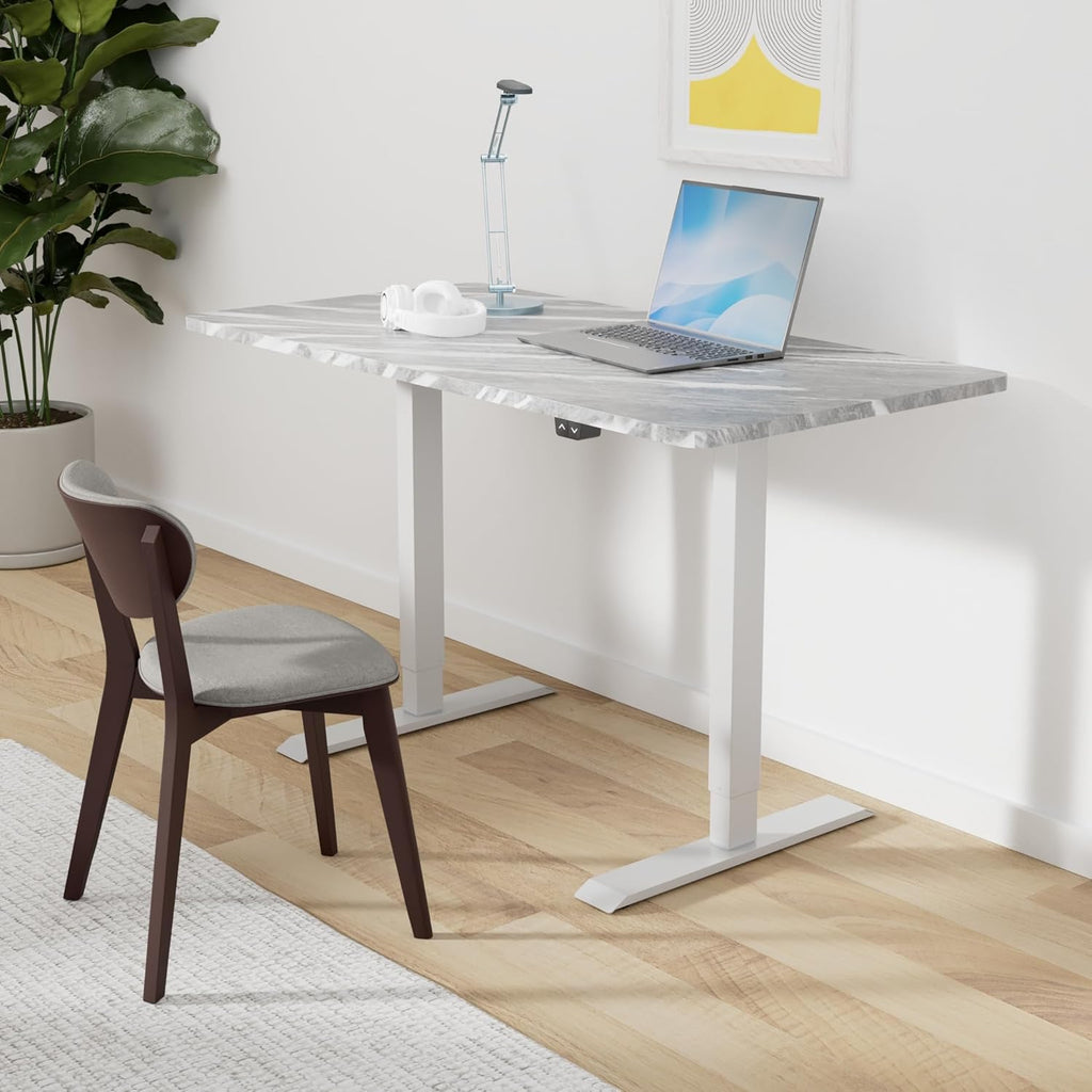 FLEXISPOT EN1 One-Piece Standing Desk 55 x 28 Inches Stand Up Desk Workstation Home Office Computer Height Adjustable Desk (White Frame + Marble Gray Top, 2 Packages)