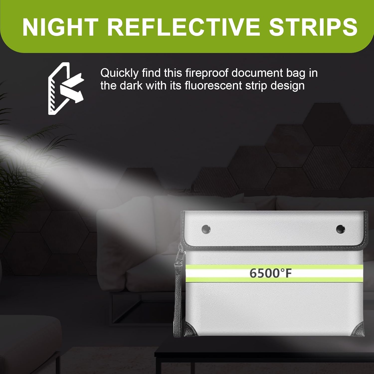 6500°F Upgraded Fireproof Money Bag,10 Layers of Heat Insulated Materials,Fire Proof Box with Waterproof Zipper/Reflective Strip,Document Bag with Handle for Cash,Important Documents（Not Fit A4 Files）