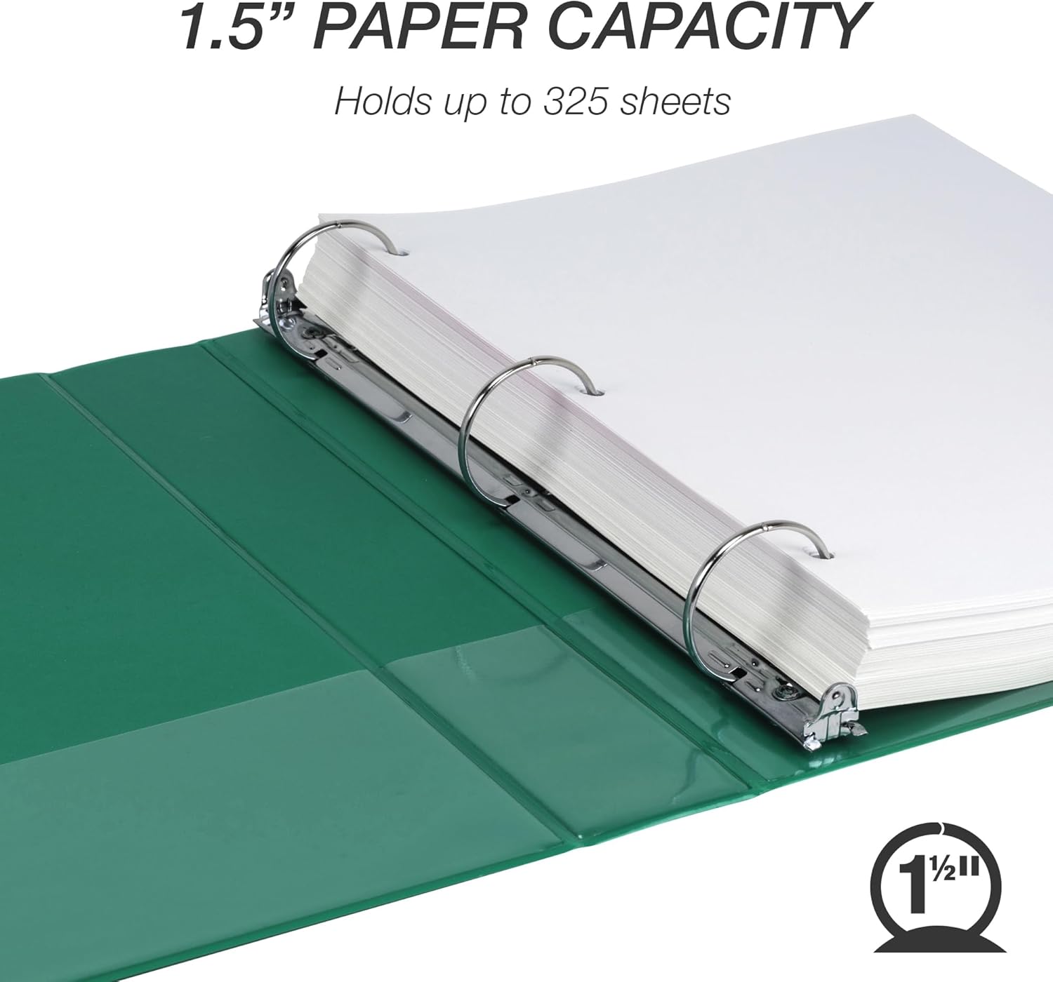 Samsill 1.5 Inch 3 Ring Binder, Made in USA, Economy Round Ring, Clear View Cover, 325 Sheet Capacity - for School, Home, Office - Forsest Green