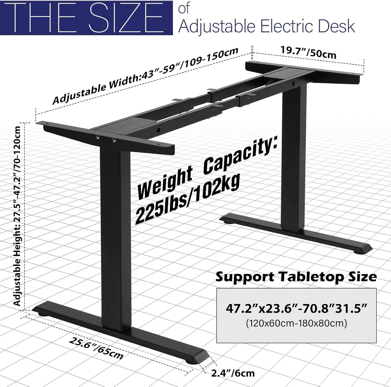 TOPSKY Dual Motor Electric Adjustable Standing for up to 70.8”x31.5” Table Tops, 225 lbs Weight Capacity, Computer Desk for Home and Office (Black Frame only)