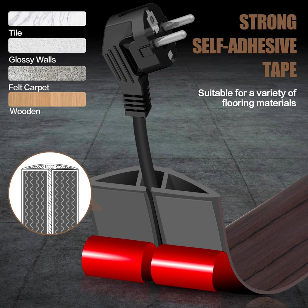 Floor Cord Cover Self Adhesive Cord Hider,3.3FT Cable Management, Extension Strip Protector for Wires, Prevent Cable Trips for Offices, Gyms, Exhibitions Cavity:0.39"(W) x 0.27"(H) Black Wood