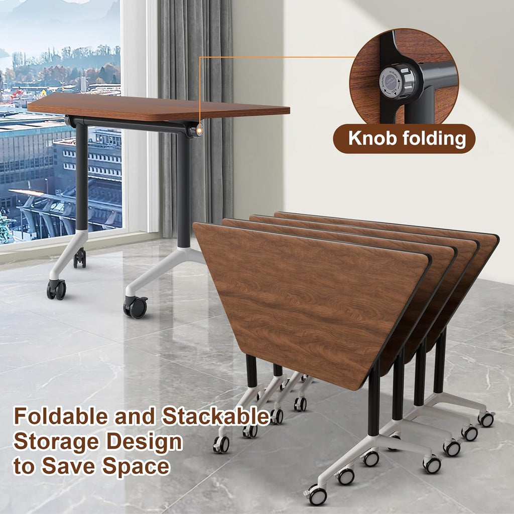 Conference Room Table with Flip-Top Design for Dynamic Meetings, Business Table Computer Desk with Heavy-Duty Frame,Foldable Seminar Meeting Tables for Home Office (2, D, 47.2IN)