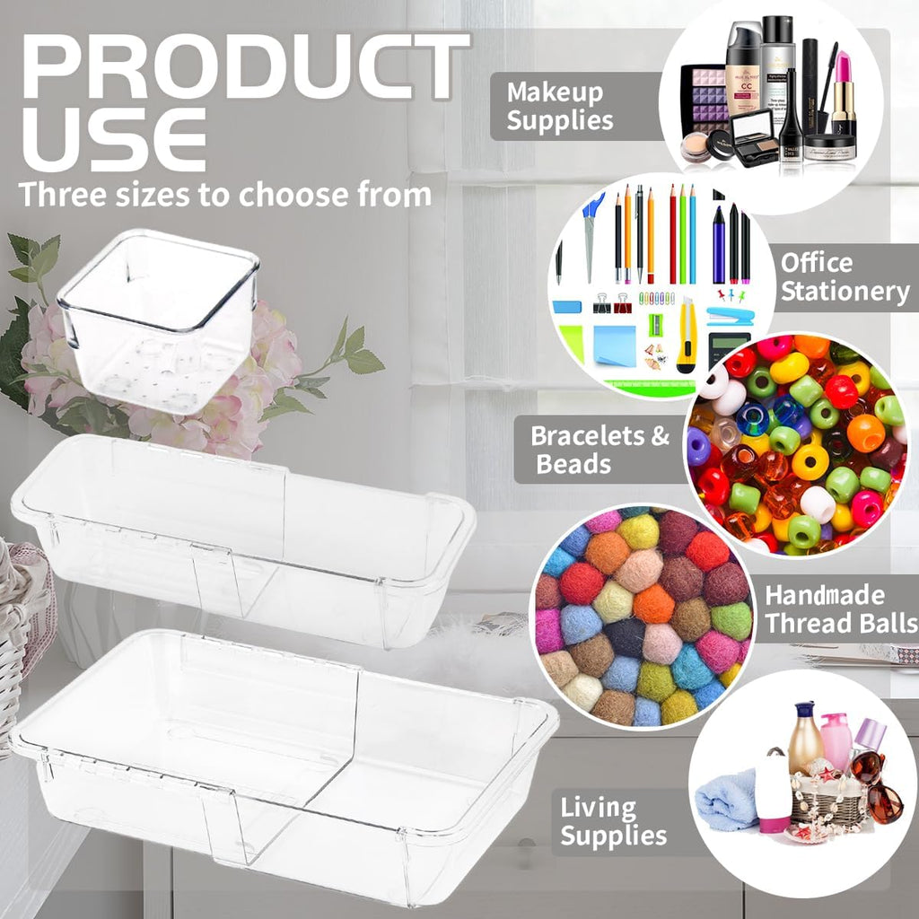 25 PCS Adjustable Desk Drawer Organizer, Acrylic Clear Drawer Organizers, 3 Size Desk Drawer Organizer for Cosmetics, Jewellery, Office, Gadgets, Kitchenware
