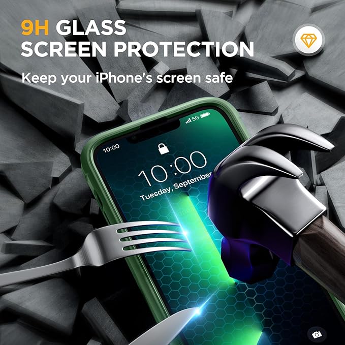 Miracase Magnetic Glass for iPhone 13 Pro Case,Compatible with MagSafe,Full-Body Bumper with Shockproof Military-Grade,Built-in 9H Tempered Glass Screen Protector for iPhone 13 Pro,Acacia Green