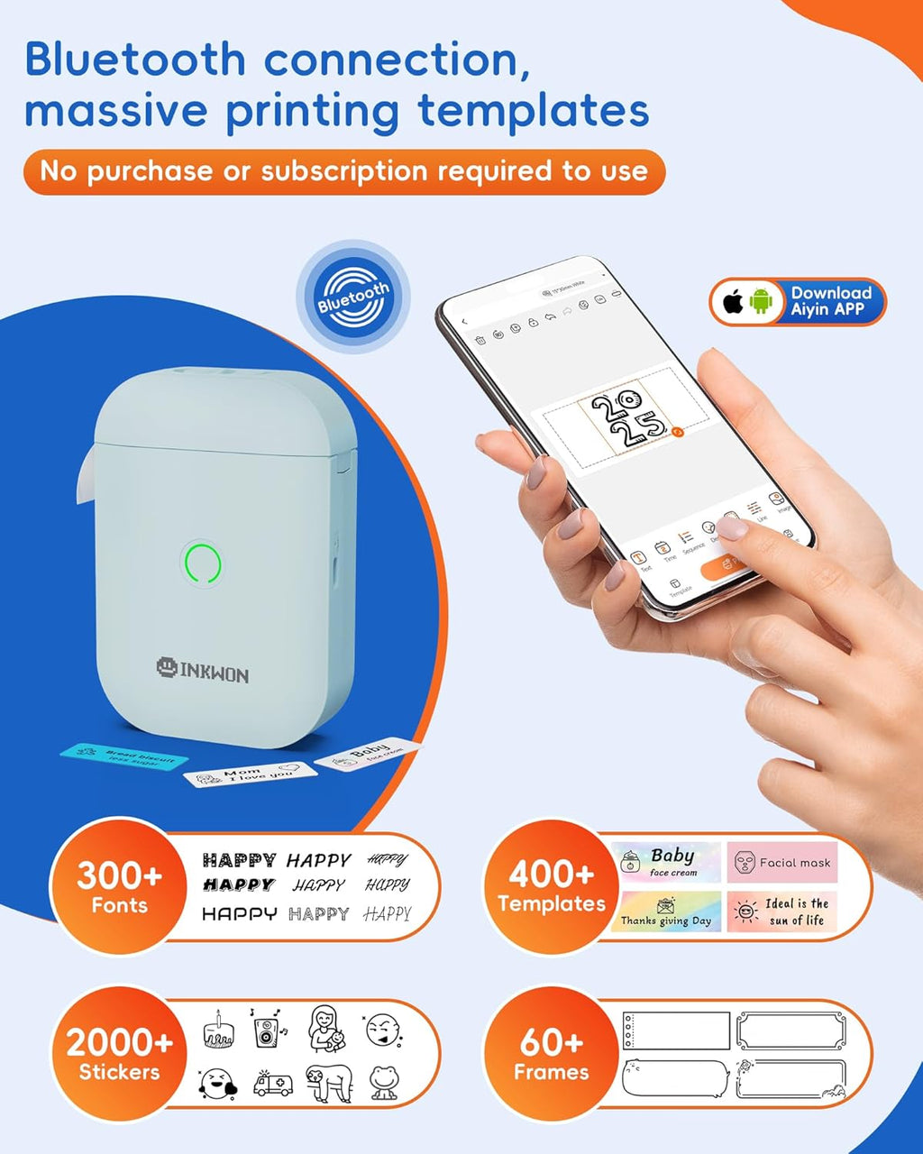 Label Maker Machine with Tape, D11s Bluetooth Label Maker Waterproof Labels, Portable Mini Label Printer with Various Templates for Home Office School, Blue