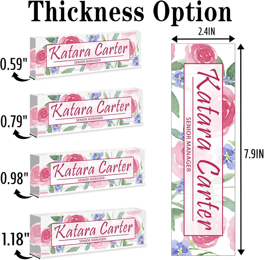 Name Plate for Desk Personalized, Acrylic Desk Decorations, Employee Appreciation Gifts, Custom Office Gifts for Coworkers, Boss, Teacher, Nurse (Pink Floating Flowers)
