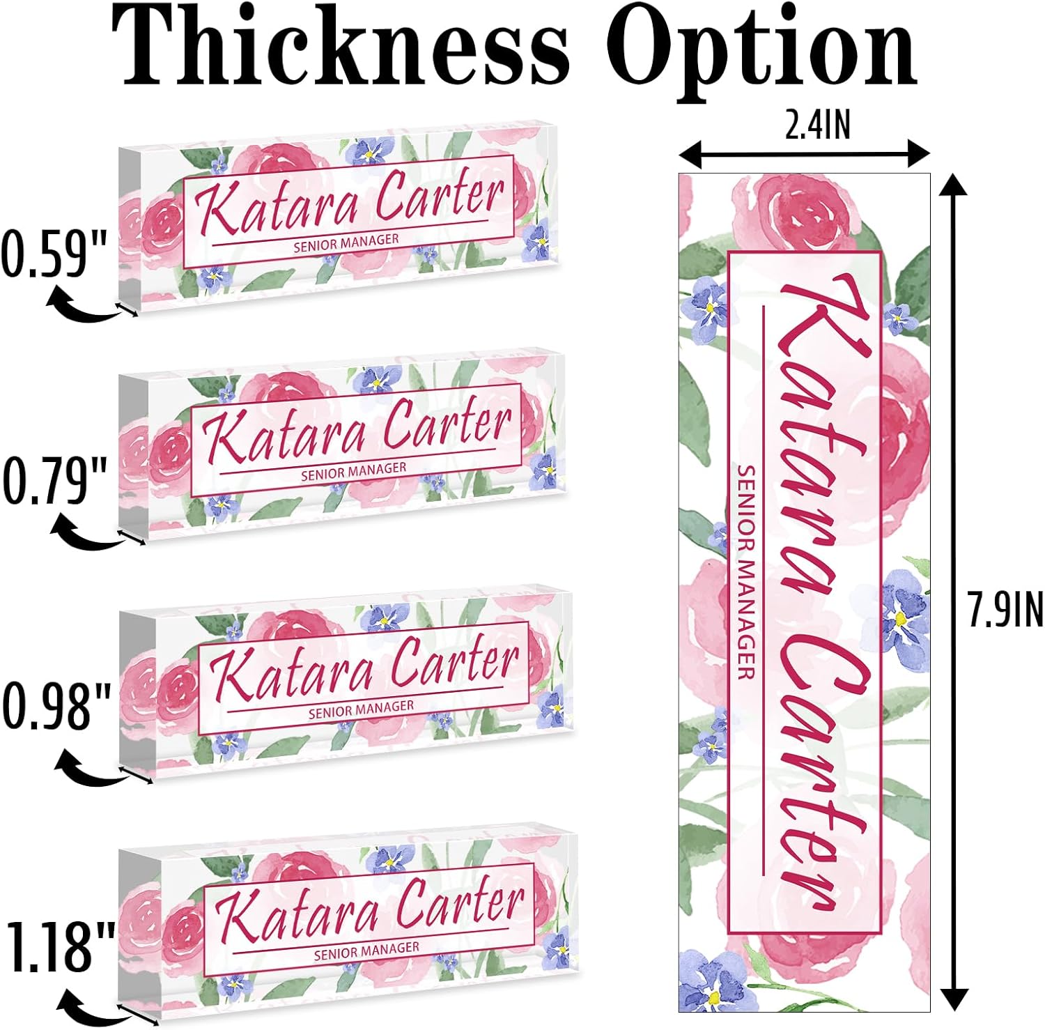 Name Plate for Desk Personalized, Acrylic Desk Decorations, Employee Appreciation Gifts, Custom Office Gifts for Coworkers, Boss, Teacher, Nurse (Pink Floating Flowers)