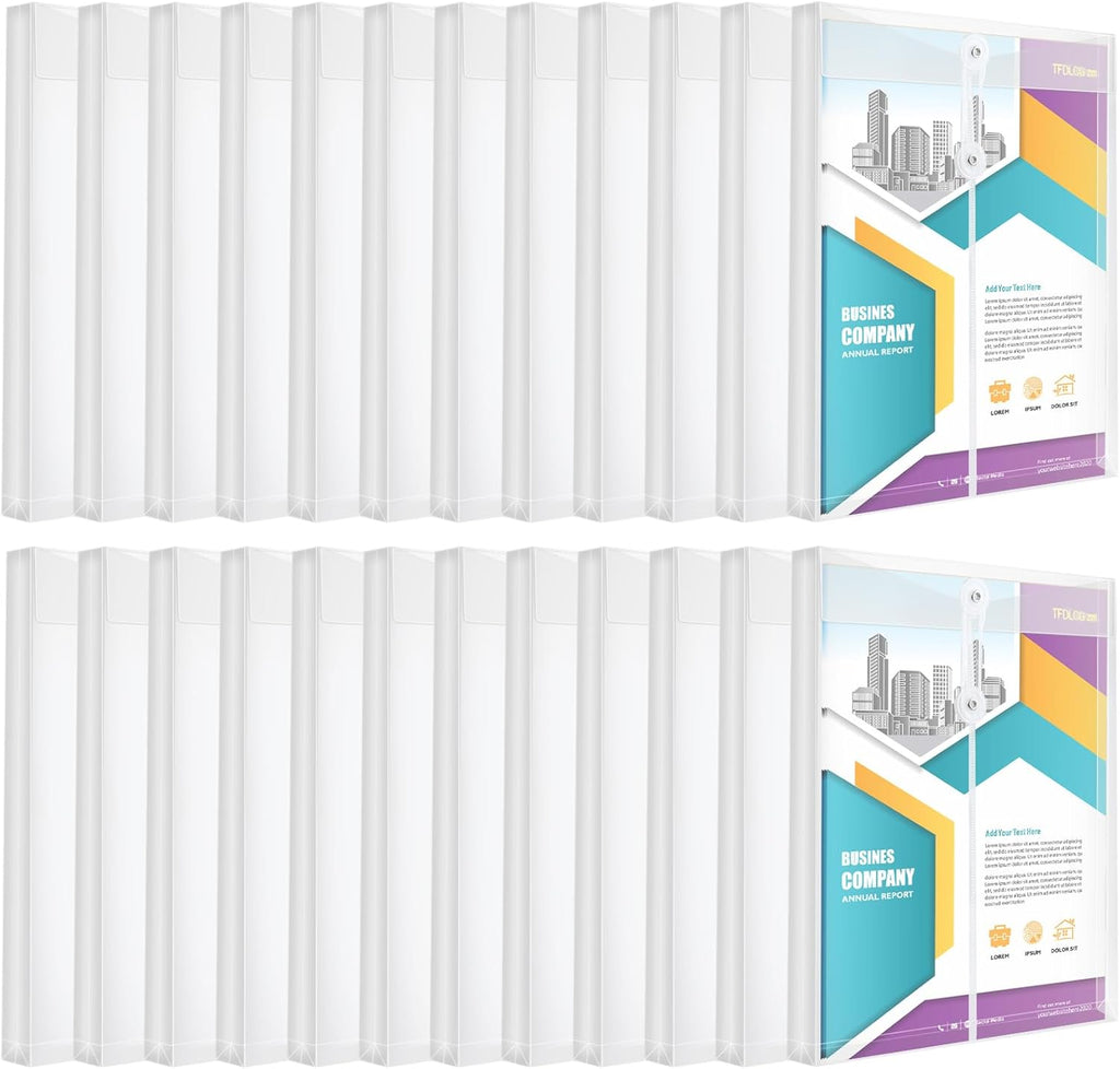 24 Pack Clear Plastic Envelopes with String Closure,A4/US Letter Size,Poly Reusable File Folders Project with1-1/4"Expansion,Paper Documents Organizer for Home, Office and School.