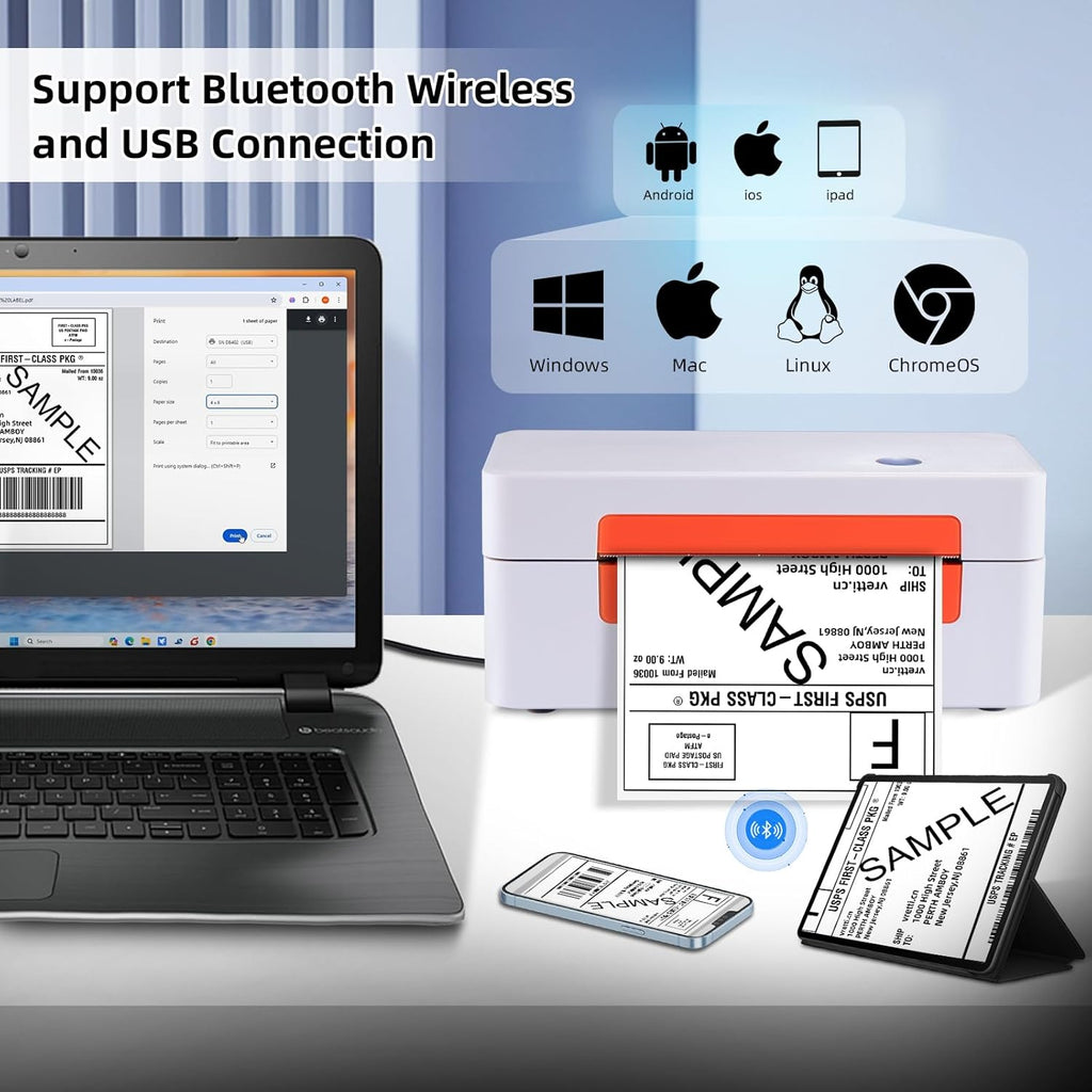 vretti Bluetooth Shipping Label Printer - 4x6 Thermal Label Printer for Shipping Packages Small Business Office or Home,Widely Used for Amazon, Ebay, Shopify, Etsy, USPS