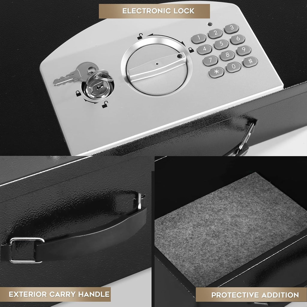 Dalmbox Portable Metal Safe Box with Digital Code Lock,Fire Resistant Storage for Documents, Fireproof Safe Box, Car, Home, Office and Outside, Black Box,Large