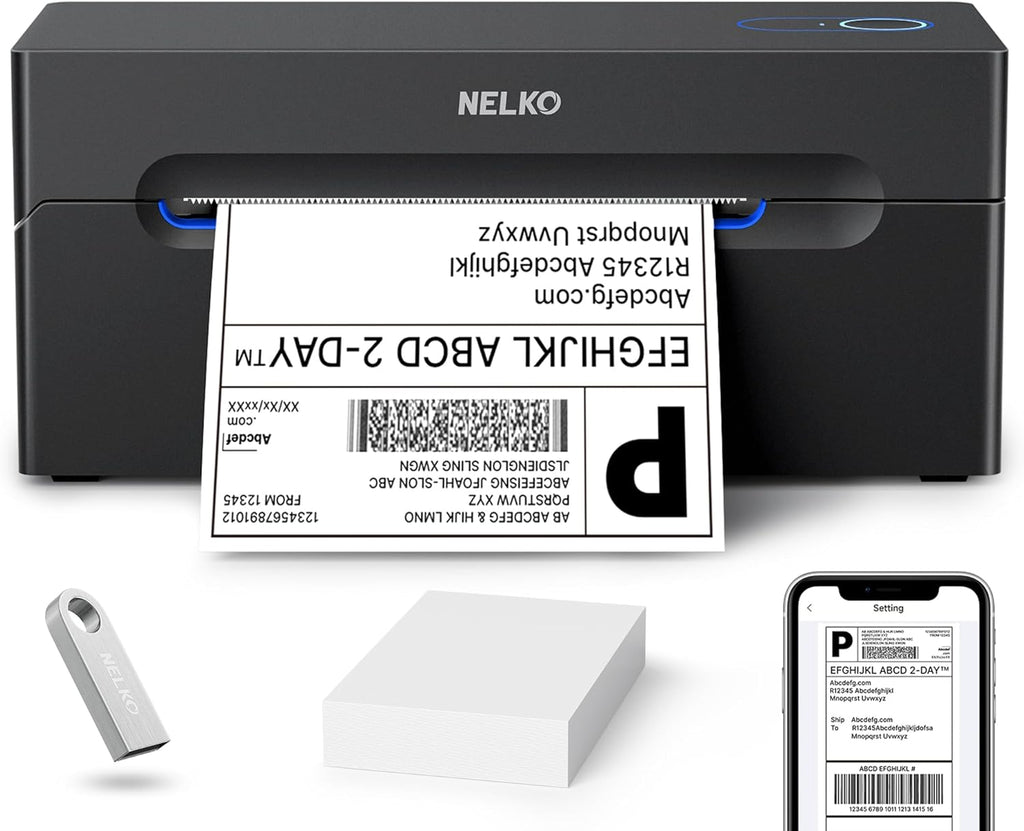 Nelko Bluetooth Thermal Shipping Label Printer, Wireless 4x6 Shipping Label Printer for Shipping Packages, Support Android, iPhone and Windows, Widely Used for Amazon, Ebay, Shopify, Etsy, USPS
