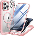 Miracase Magnetic for iPhone 15 Pro Max Case 6.7'' [Compatible with Magsafe] Full-Body Military Drop Proof for iPhone 15 ProMax Case with Built-in 9H Tempered Glass Screen Protector,Pink