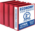 Samsill 2 Inch 3 Ring Binders, Made in USA, Economy Round Ring, Clear View Cover, 425 Sheet Capacity - for School, Home, Office - Red, 4 Pack