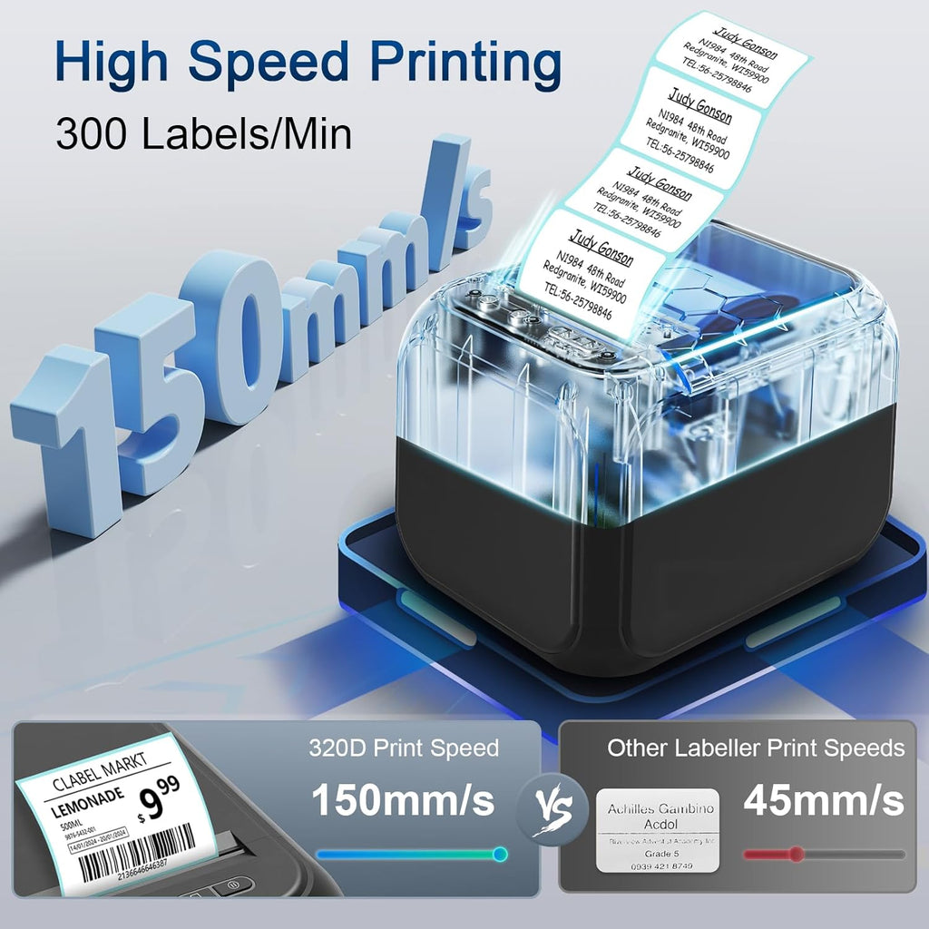 CLABEL Desk Bluetooth Barcode Label Printer: Label Maker with Direct Thermal Printing, 2 Inch Print Width for Barcodes Address Shipping Warehouse with 1 Roll 40x30mm Label (3 Inch Soot)