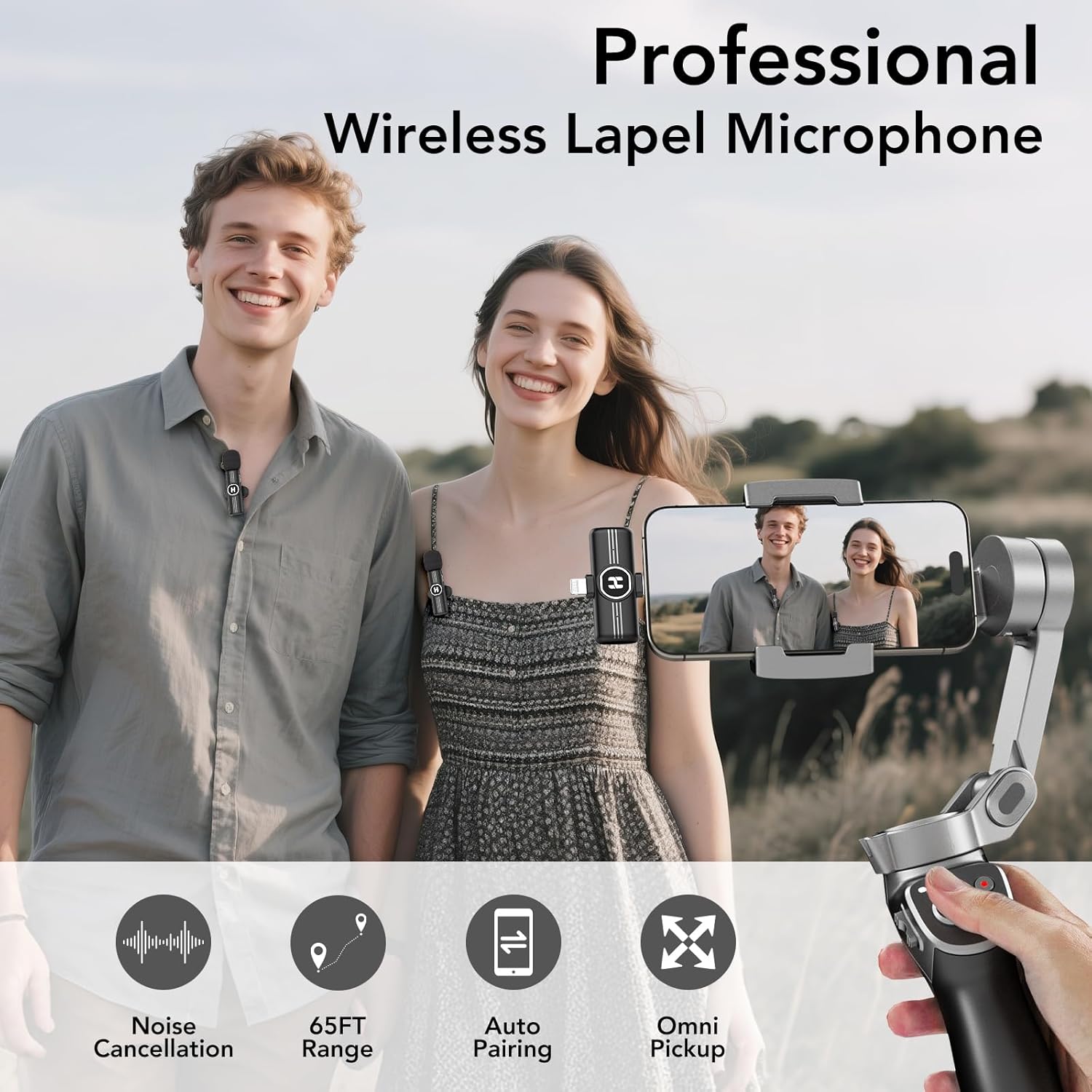 Mini Wireless Lavalier Microphone for iPhone, iPad, Android Phone - Noise Reduction Lapel USB C Bluetooth Mic for Recording, Clip on Omni Lav Mic for Video Recording, Tiktok, YouTube, Vlog