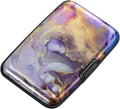 ELFISH Mini RFID Aluminum Wallet Credit Cards Holder Business Card Case Metal ID Case for Men Women（Light Purple Marble